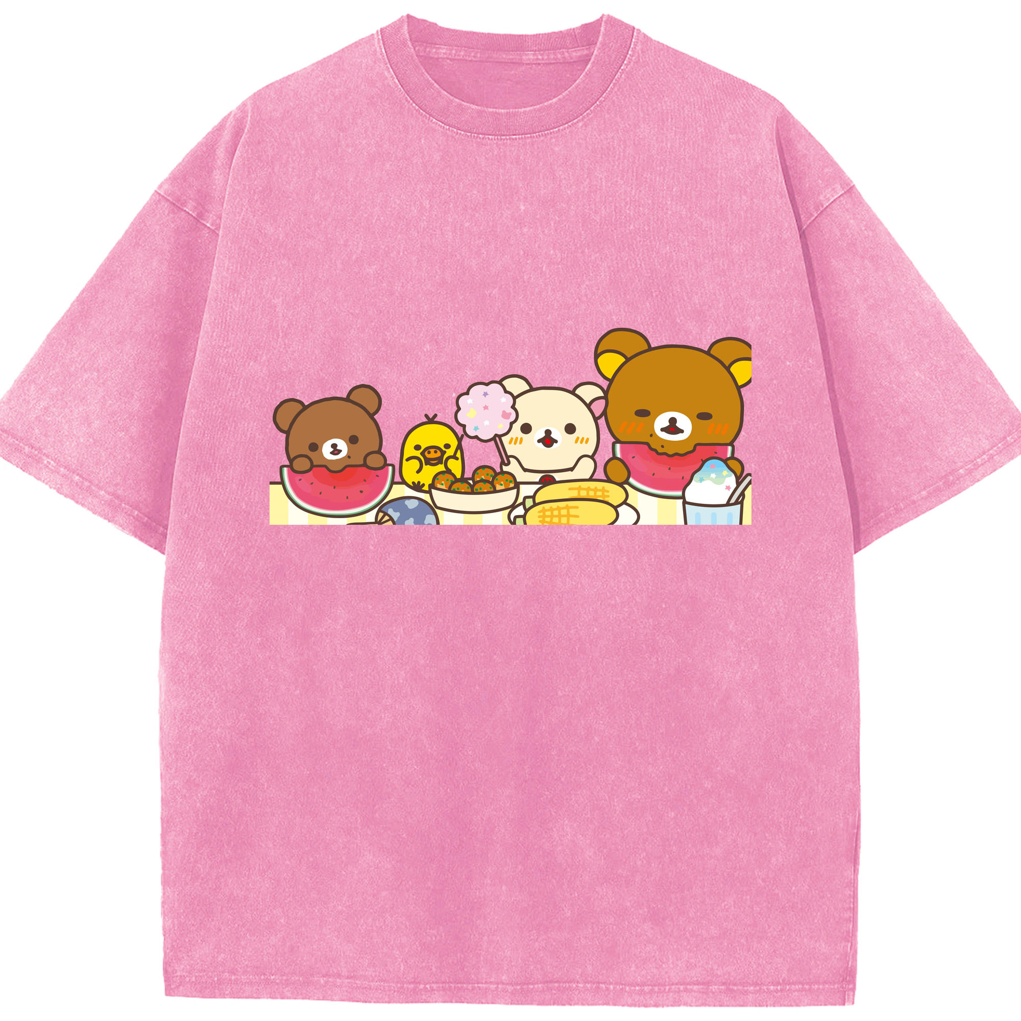 （画像用） リラックマ リラックマ キイロイトリ Rilakkuma Korilakkuma Kiiroitori 綿100% ヴィンテージ風 半袖Tシャツ（フロントプリント）
